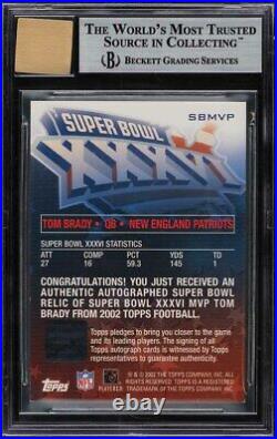 2002 Topps Super Bowl XXXVI MVP Tom Brady PATCH AUTO /150 #SBMVP BGS 9 MINT