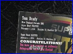 2004 Topps Super Bowl XXXVIII Tom Brady MVP Game Used Ball and On Card Auto