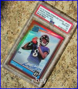2018 Lamar Jackson Optic Red Holo Refractor Rc/auto/50 Psa 10 Rated Rookie Card
