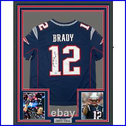 Framed Autographed/Signed Tom Brady 33x42 Patriots Jersey Fanatics COA/LOA