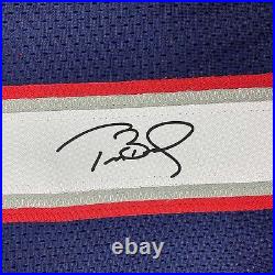 Framed Facsimile Autographed Tom Brady 33x42 Blue Reprint Laser Auto Jersey