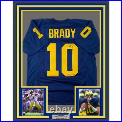 Framed Facsimile Autographed Tom Brady 33x42 Michigan Blue Reprint Laser Jersey