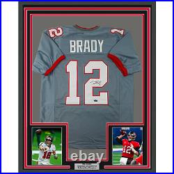 Framed Facsimile Autographed Tom Brady 33x42 Tampa Bay Grey Reprint Auto Jersey