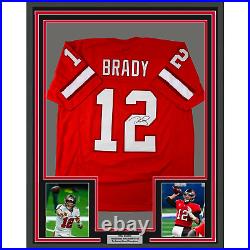 Framed Facsimile Autographed Tom Brady 33x42 Tampa Orange Throwback Laser Jersey