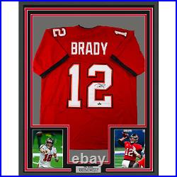 Framed Facsimile Autographed Tom Brady 33x42 Tampa Red Reprint Laser Auto Jersey