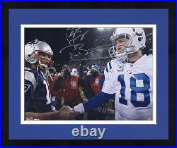 Frmd Peyton Manning & Tom Brady Dual Signed 16 x 20 Handshake Photo