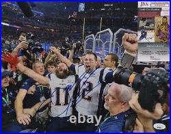 Julian Edelman Signed Super Bowl 53 Celebration withTom Brady 11x14 Photo JSA COA