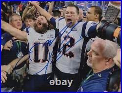 Julian Edelman Signed Super Bowl 53 Celebration withTom Brady 11x14 Photo JSA COA