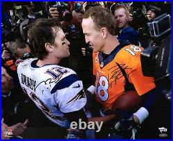 Manning Brady Auto 16x20 Broncos v Patriots Handshake Photo TriStar Fanatics