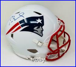 TOM BRADY Signed (In Blue) Patriots White Matte Authentic Speed Helmet FANATICS