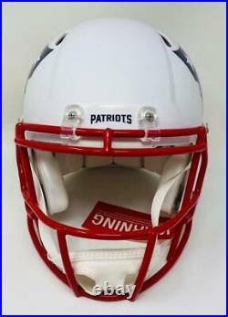 TOM BRADY Signed (In Blue) Patriots White Matte Authentic Speed Helmet FANATICS