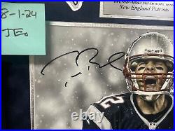 Tom Brady Autographed 16x20 Game Photo in Shadow Box with 6 Replica Patriots Rings