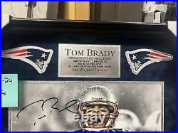 Tom Brady Autographed 16x20 Game Photo in Shadow Box with 6 Replica Patriots Rings