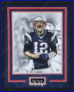 Tom Brady Autographed New England Patriots 16x20 Framed Fanatics COA GOAT Scream
