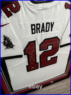 Tom Brady Autographed Tampa Bay Buccaneers Framed White Jersey Fanatics Silver