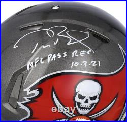 Tom Brady Buccaneers Signed 2020-Present Helmet NFL Pass Rec 10/3/21 Insc