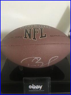 Tom Brady Hand Signed Full-Size Football + Display Showcase/2 8x10's