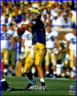 Tom Brady Michigan Wolverines Signed 16x20 Blue Throwing Photo TRISTAR