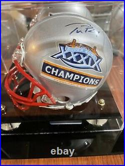 Tom Brady SB 39 signed Mini Helmet, with Steiner Case, Mounted Memories COA