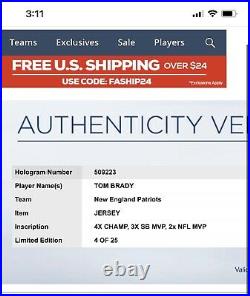 Tom Brady Signed 2015 New England Patriots Nike Jersey Multiple Inscriptions