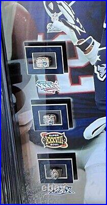 Tom Brady Signed/Auto Framed New England Patriots NAVY Jersey & 6 Ring Display