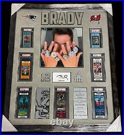 Tom Brady Signed & Framed All 7 Super Bowl Tickets Piece Psa/dna Coa