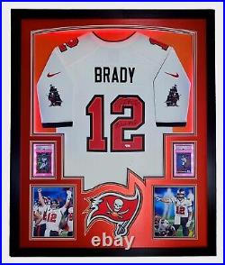 Tom Brady Signed, Inscribed & Framed Bucs Jersey withLEDS & 2 PSA10'S Fanatics