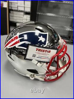 Tom Brady Signed New England Patriots FS Replica Riddell Chrome Helmet Tristar