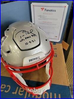 Tom Brady Signed New England Patriots Speed Flex Helmet withPass Rec 10-3-21 Inscr