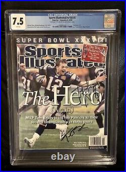 Tom Brady Signed Sports Illustrated THE HERO February 9th 2004 Newsstand CGC 7.5