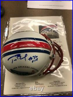 Tom Brady Signed Superbowl XXXVI Mini Helmet with SB 36 MVP Inscriptioin JSA Lett